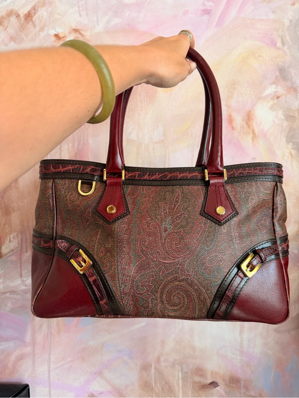 Etro Vintage Paisley Pattern Burgundy Tote Bag